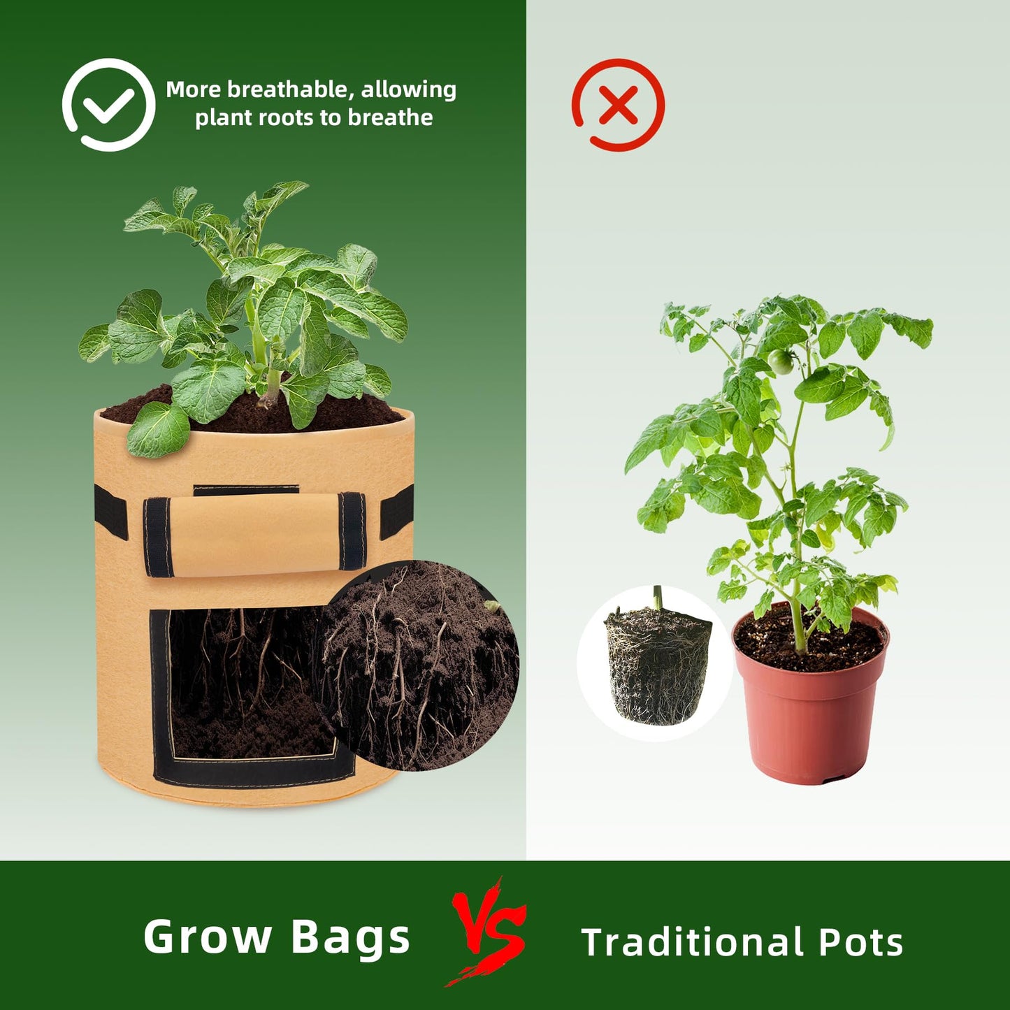 JUYIE 2-Pack 5 Gallon Potato Grow Bags, Garden Planting Bag with Reinforced Handle, Thickened Nonwoven Fabric Pots for Tomato, Potato, Vegetable and Fruits
