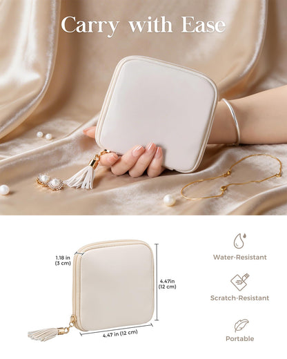 Lolalet Travel Jewelry Case Organizer, Small Jewellery Pouch with Compartments for Storage, Bag for Traveling Women, Packing for Necklaces, Earrings, Bracelets, Gifts for Mom-Cloud White