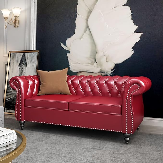 Mid-Century 2 Seater Sofa, Faux Leather Loveseat