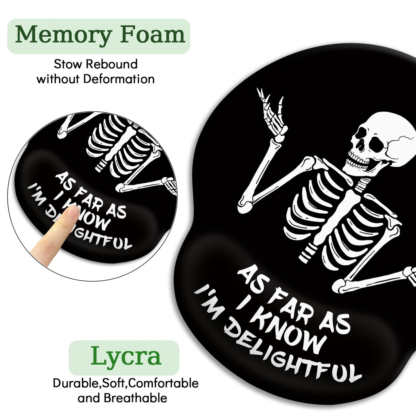 LIMKRIAN Skeleton Mouse Pad, Ergonomic Mouse Pad with Wrist Rest, Gaming Mouse Pad Wrist Support with Non-Slip Pain Relief PU Base, Funny Skull Mouse Pads for Desk, Goth Office Desk Accessories Decor
