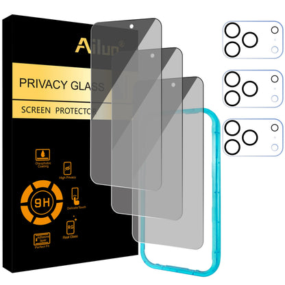 Ailun 2Pack Privacy Screen Protector Compatible for iPhone 14 Pro Max [6.7 inch] + 2 Pack Camera Lens Protector, Anti Spy Private Tempered Glass Film, Case Friendly, [9H Hardness] - HD