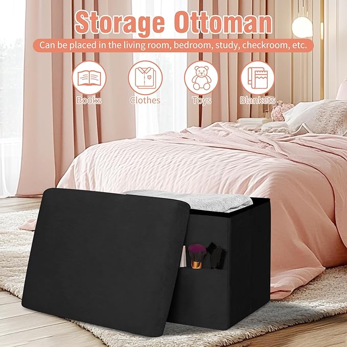 Small Ottoman with Storage, Folding Foot Rest Stool with Thicker Furry Padded
