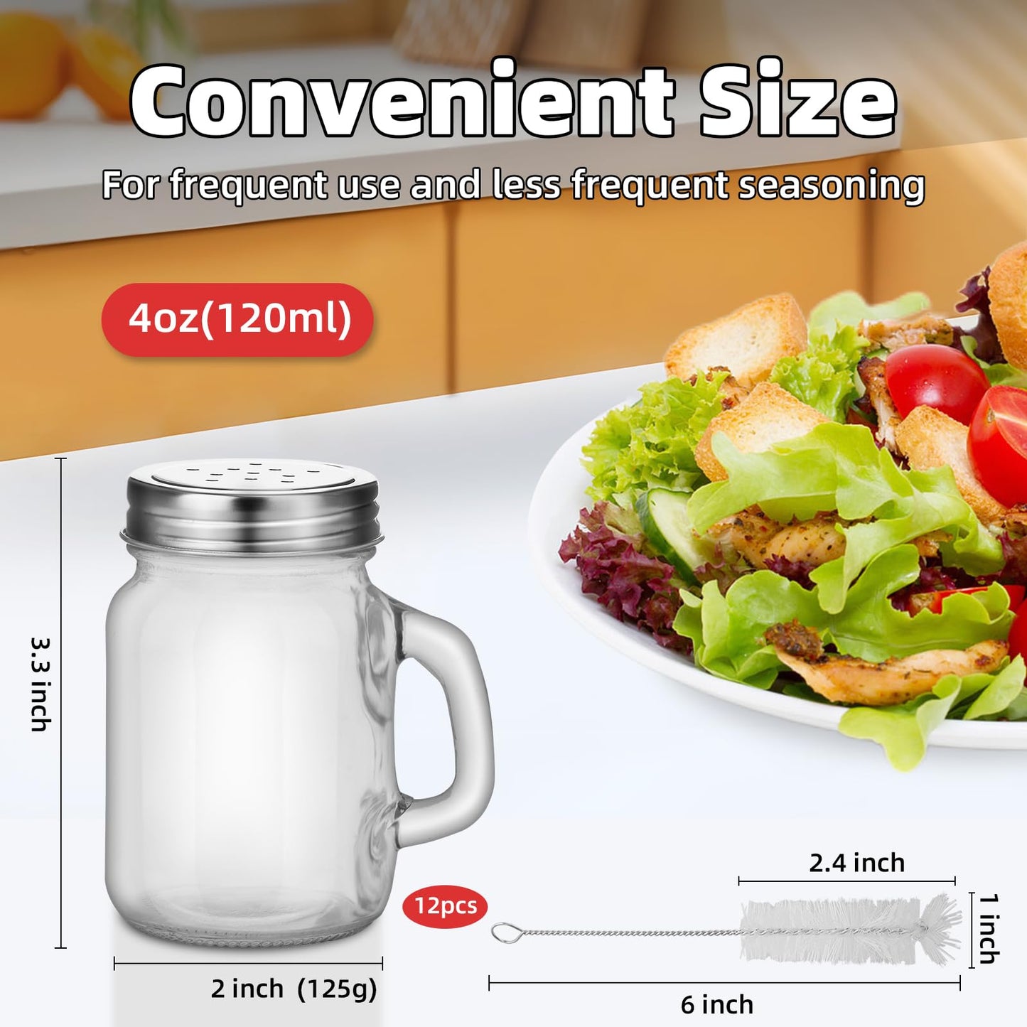 12Pcs 4oz Clear Glass Spice Bottle Salt Shakers Household Spice Bottles Salt and Pepper Shakers Kitchen Seasoning Jar Multipurpose Condiment Jar Seasoning Shaker Salt Container Pepper Jar (12)