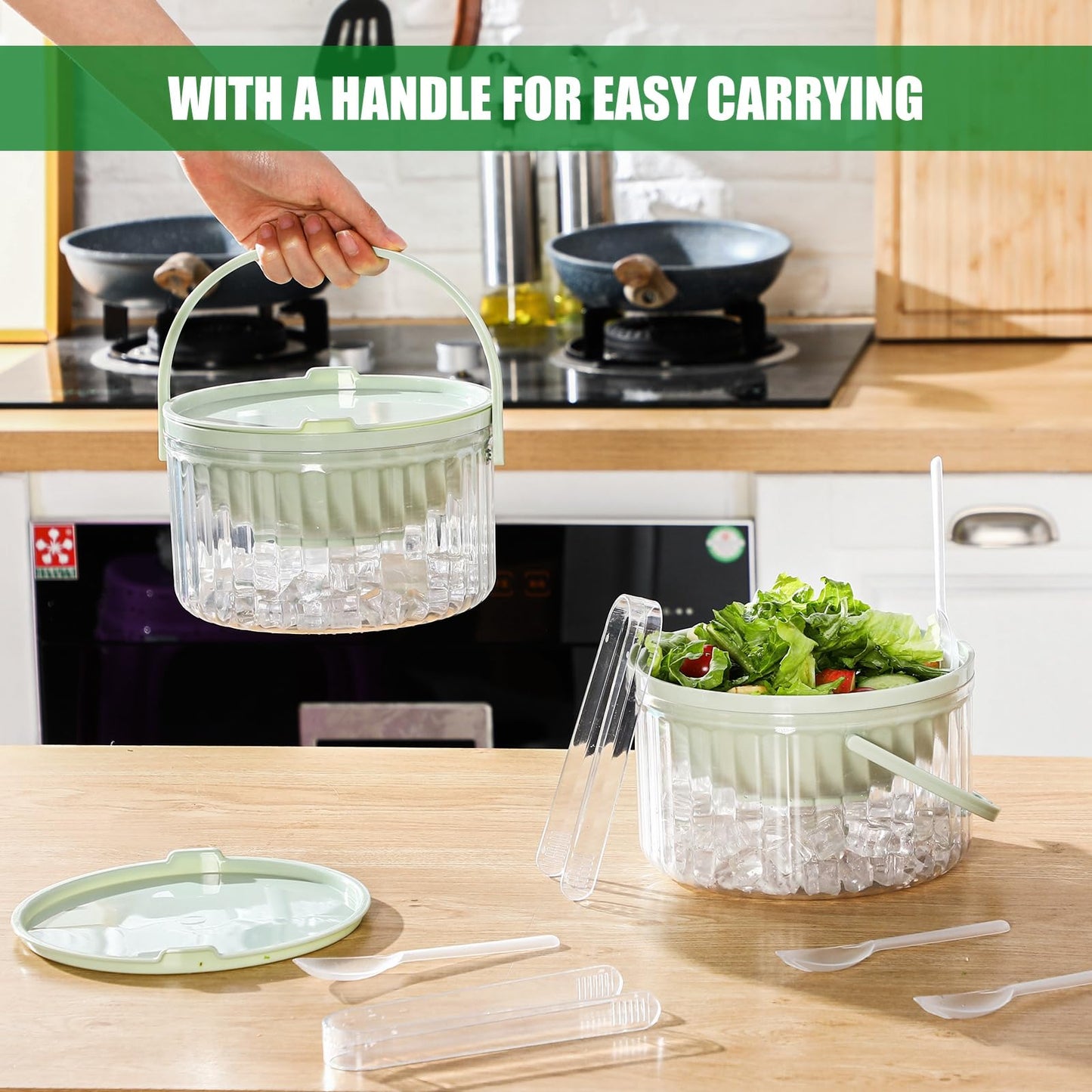 Hushee 2 Pack Chilled Dip Bowl 30oz Ice Serving Bowl with Lid Chilled Dip Bowl for Parties Cold Serving Dish with 2 Serving Tongs 6 Spoons for Hummus, Chilled Pasta, Potato, Dressing, Fruit, Salsa