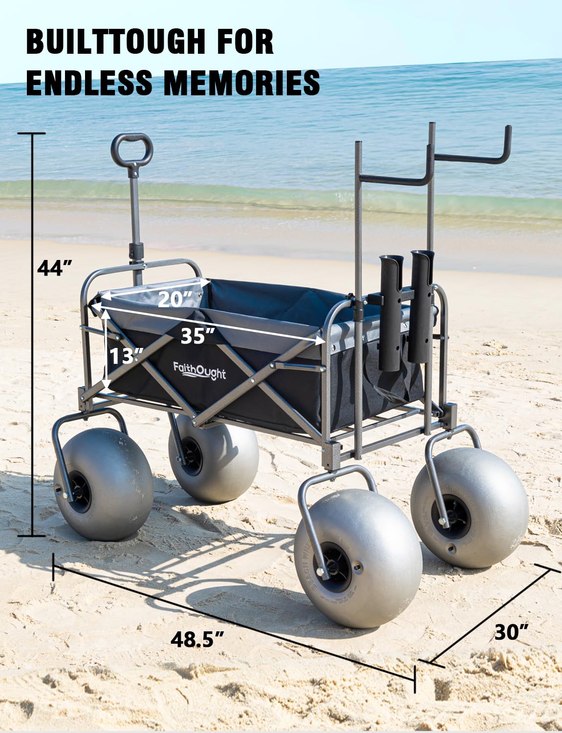 13" Balloon Bubble Wheel Beach Cart Collapsible Wagon with Big Fat All Terrain Inflatable Air Tire, Large Outdoor Wagon & Fishing Cart with Balloon Tire, Dolly with Big Wheels for Sand Camping (Blue)