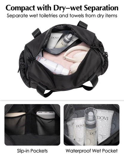 Small Gym Bag, Mini Gym Bag for Women with Yoga Mat Holder and Wet Compartment, Cute Small Yoga Mat Bag with Water Bottle Pocket for Workout Dance, Black