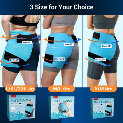 Comfytemp Hip Ice Pack Wrap for Sciatica Pain Relief, Hip Replacement Kit After Surgery, Reusable Gel Ice Pack for Injuries, Hot Cold Compress Recovery Items, Fathers Day Dad Gifts for Men, Blue (S/M)