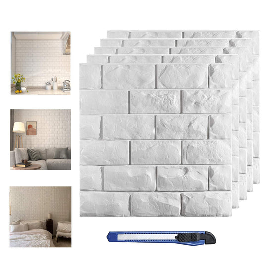 30 Pcs 3D Wall Panels, White Brick Printable 3D Wallpaper Stick and Peel, Self Adhesive Waterproof Foam Faux Brick Paneling for Bedroom, Bathroom, Kitchen, Fireplace (29.06 sq feet Coverage)