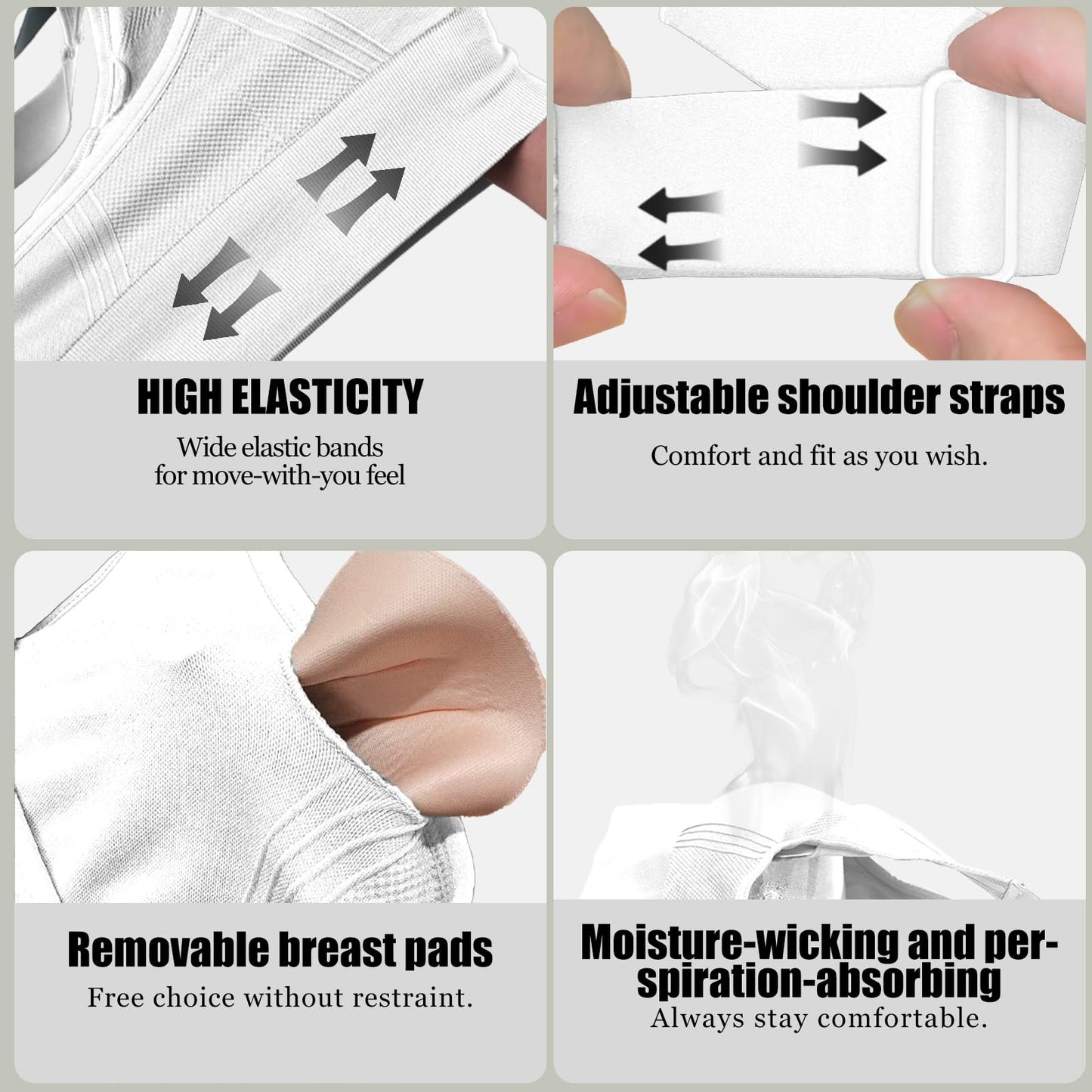 Adjustable Sports Bras for Women: 3 Pack High Support Padded Racerback Sport for Large Bust Workout Running Gym
