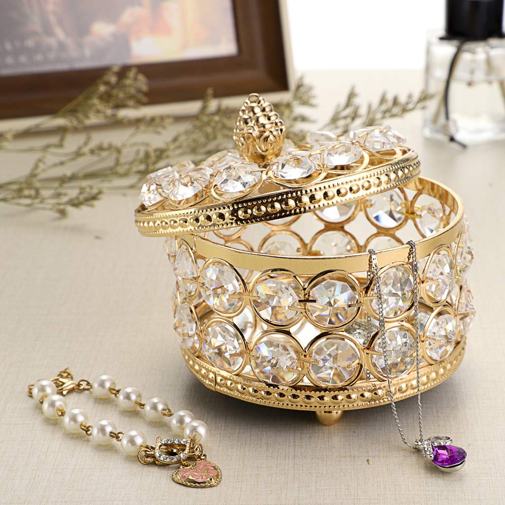 Hipiwe Crystal Mirrored Jewelry Box Jewelry Trinket Organizer Box Home Decor Ring Earrings Necklace Storage Holder Keepsake Box