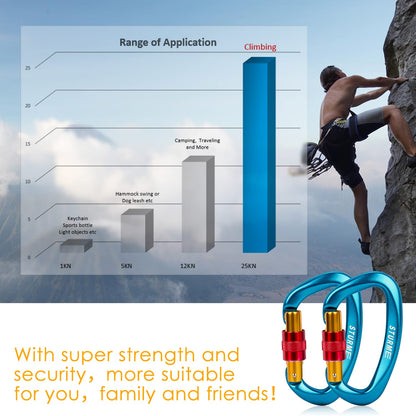 STURME UIAA Certified Climbing Carabiner Clips, 2 Pack 25KN(5623lbs) Screwgate Locking Carabiner Heavy Duty Caribeener Clips, Large Carabiner D Ring for Rock Climbing & Mountaineering