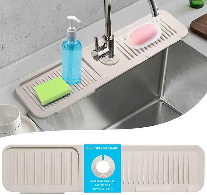 24" Longer Silicone Splash Guard, 5 Slope Design Faucet Water Catcher Mat