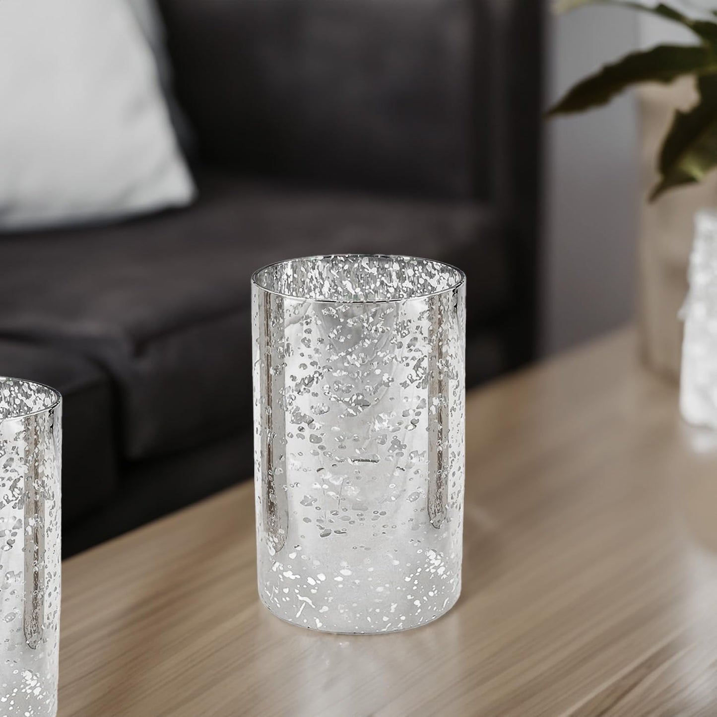 WGVI Hurricane Candle Holder Sleeve, W: 4", Ht: 6", Silver Speckled Glass Cylinder Open Both Ends, Chimney Tube Shade, 1 Piece