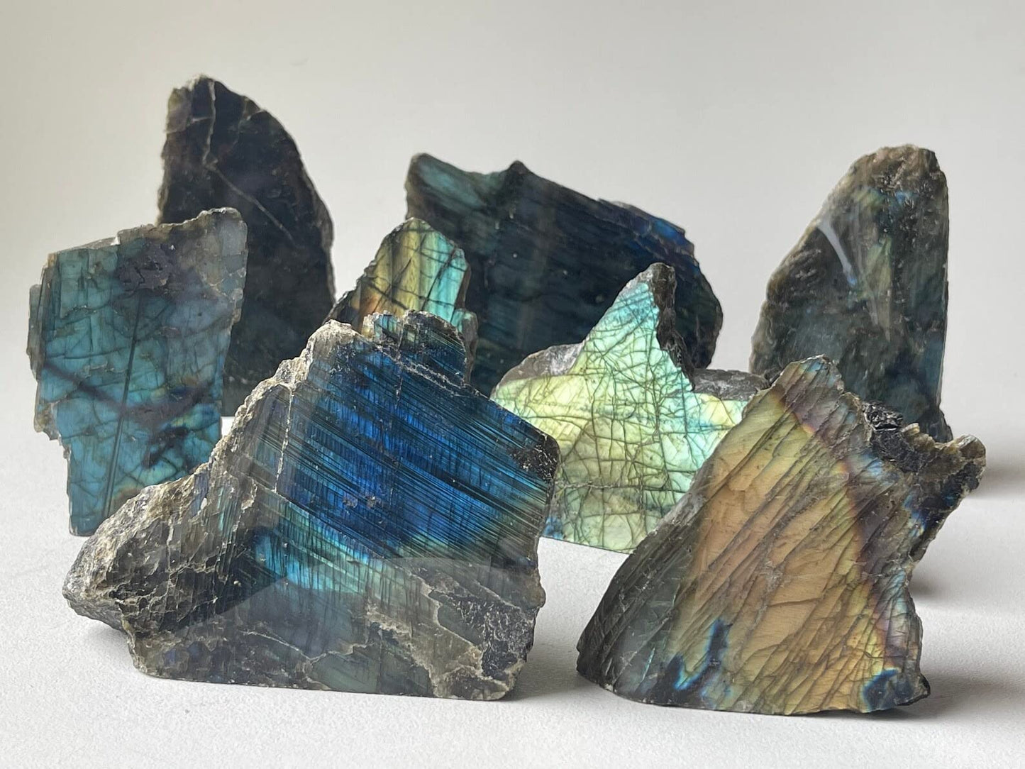 Natural Labradorite Slab, High Flash Free Standing Display Specimens, Raw Labradorite Slab Cut Base (0.5-1 lb)