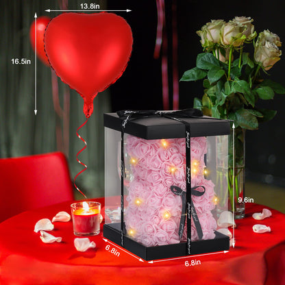 Rose Bear Christmas Flower Gifts for Mom Grandma, Rose Teddy Bear with Lights, Cute Teddy Flower Bear, Cute Romantic Gifts for Wife Girlfriend with Transparent Gift Box and Love Card