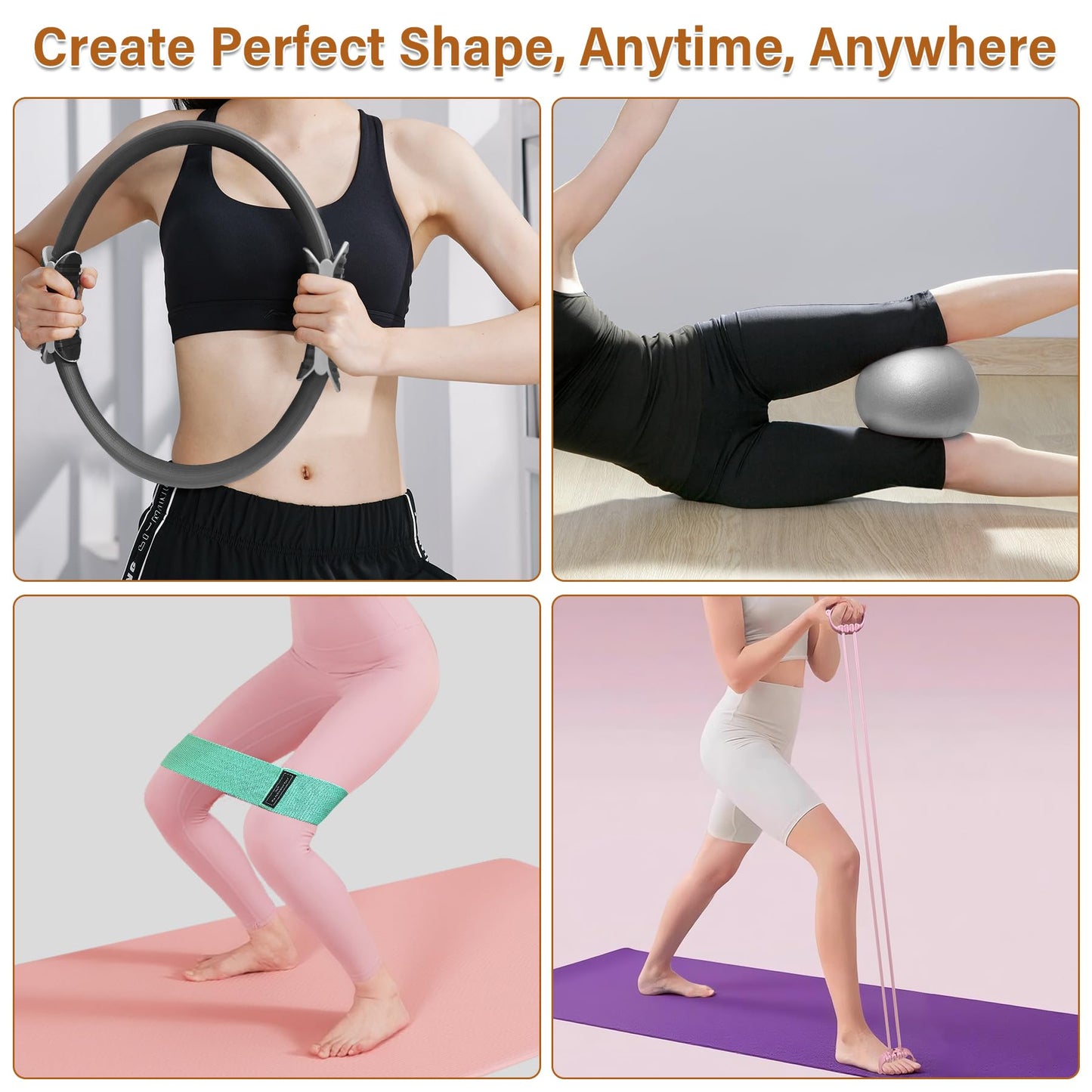 NEBORASTEP Home Pilates Kit, 15-Inch Pilates Ring with 2 Pilates Ball,2 massageballs,3 Resistance Bands for Toning Arms, Thighs/Legs & Core,1 Detachable Tension Strap