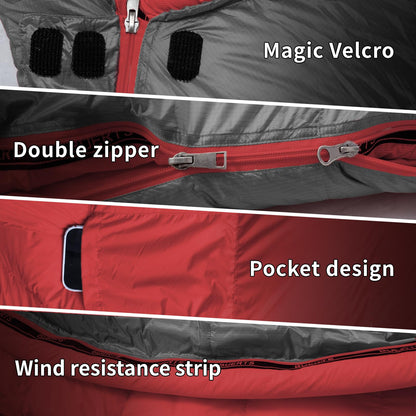 BUERTS Down Sleeping Bags for Adults, Premium 680FP Down Fill Backpacking Sleeping Bag for Cold Weather for Camping, Hiking and Traveling, Comes with Compression Sack (Gray 14°F)