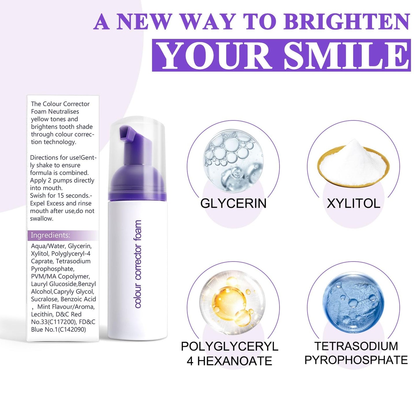 Purple Toothpaste for Teeth Whitening,Purple Teeth Whitening Kit,Tooth Stain Removal Colour Corrector