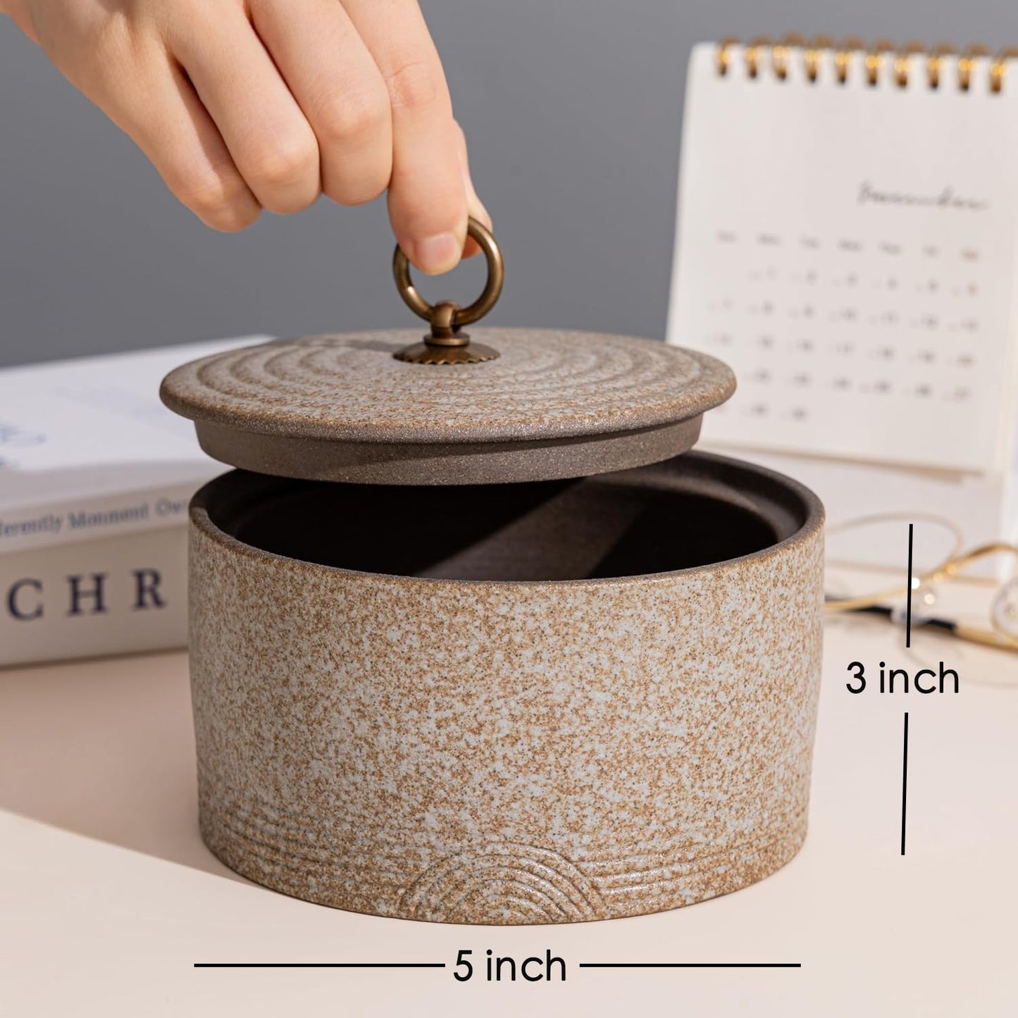 SILINE Ceramic Canister,16.9 Oz /500ml Food Storage Jar for Tea,Coffee Beans,Herb,Candy,Spices,Nuts (Stone White)