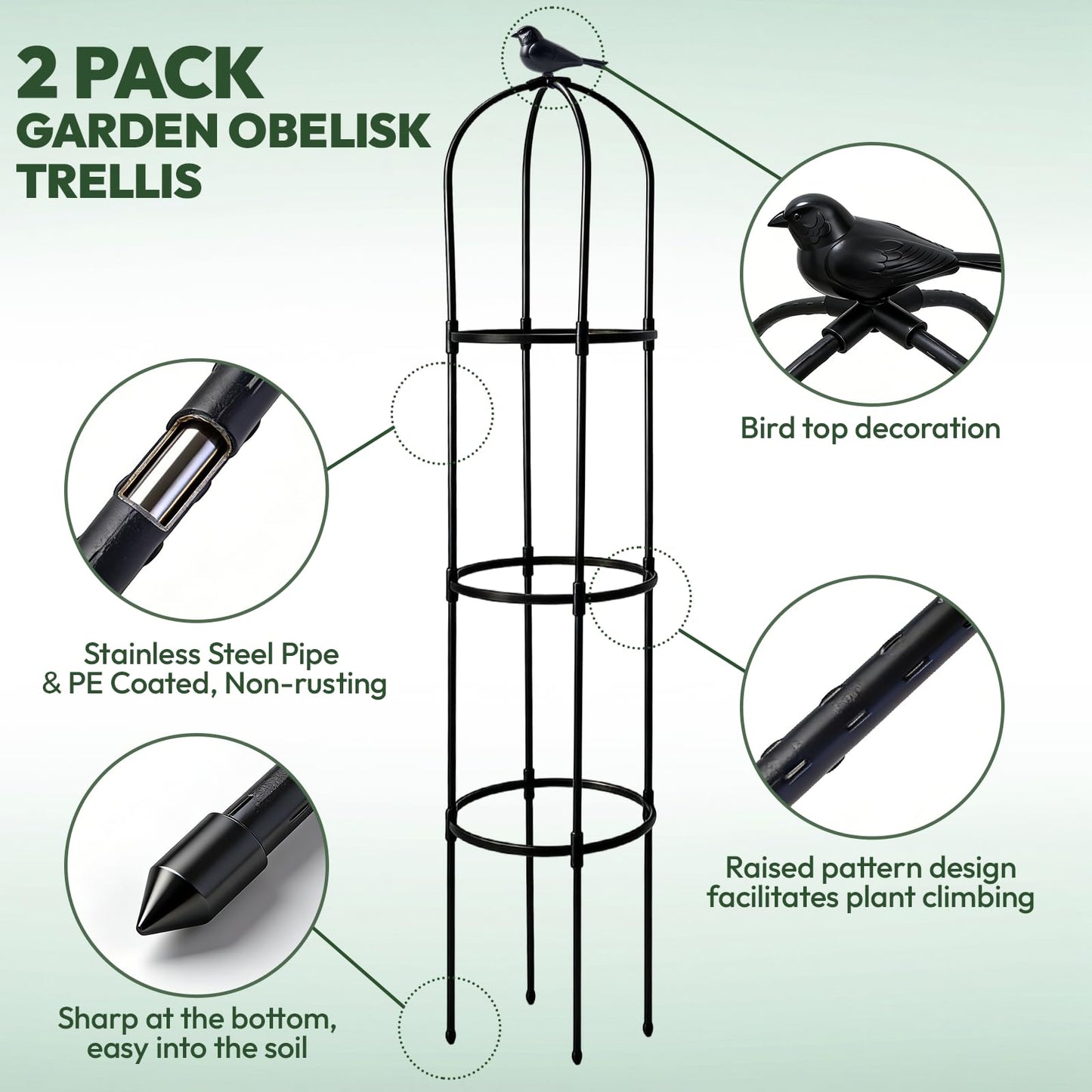 2 Pack Garden Obelisk Trellis for Climbing Plants, 6FT Plant Cages and Supports, Tomato Cage Tall Plant Stakes Indoor & Outdoor, Trellis for Potted Plants, Vegetables, Fruits, Flowers, Pots, Vines