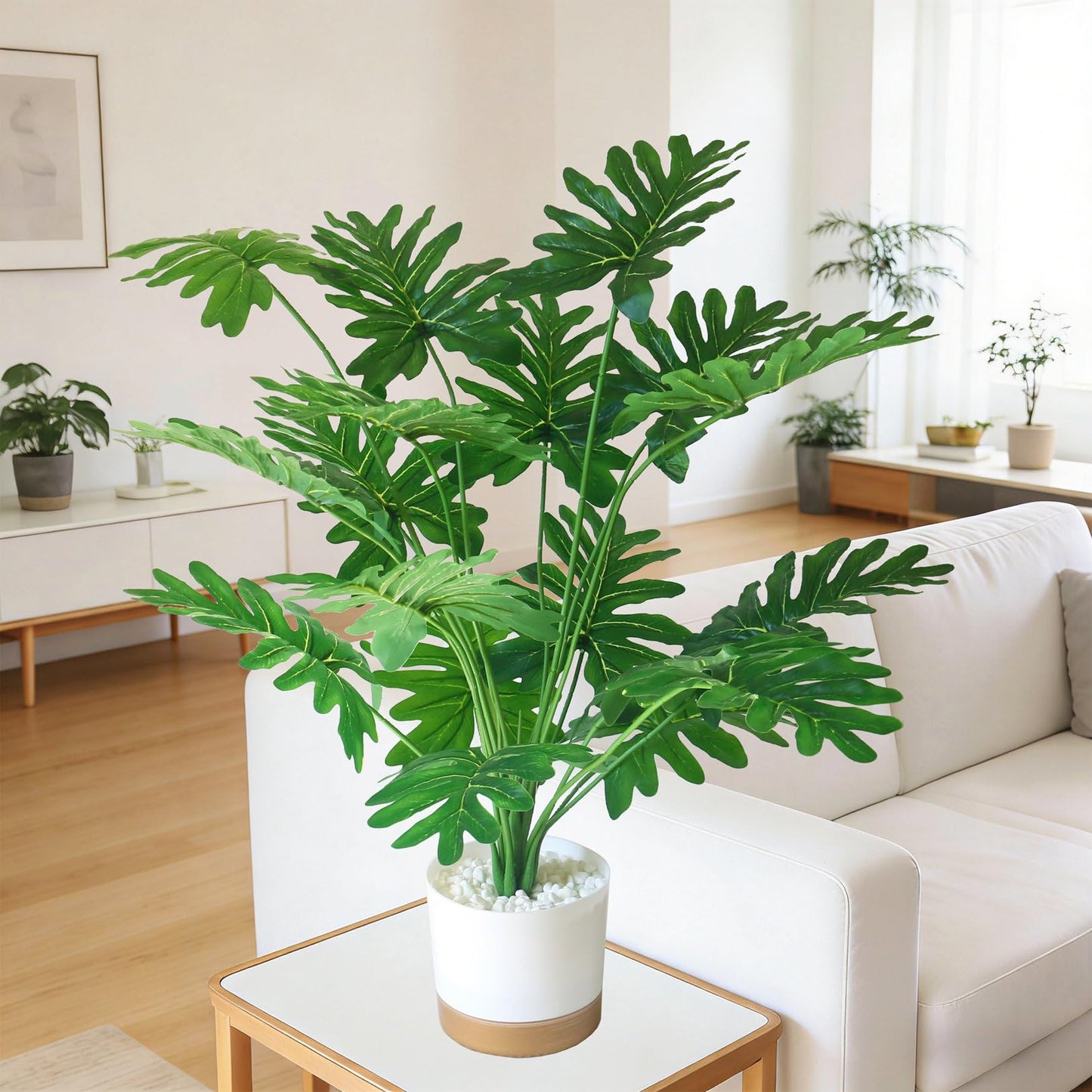 YXYQR Realistic 24" Potted Artificial Philodendron Selloum Plants – Fake Tall Tropical Plants with Pot for Indoor Outdoor Home Living Room Office Desk Shelf Decor
