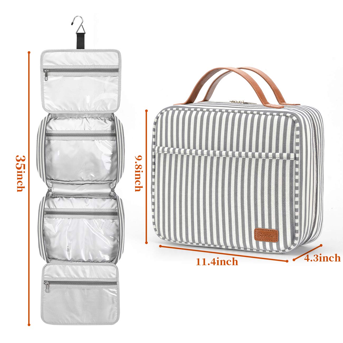 Hanging Travel Toiletry Bag, Large Capacity Wash Bag Waterproof Cosmetic Bag Makeup Organizer with 4 Compartments & 1 Sturdy Hook for Women/Men