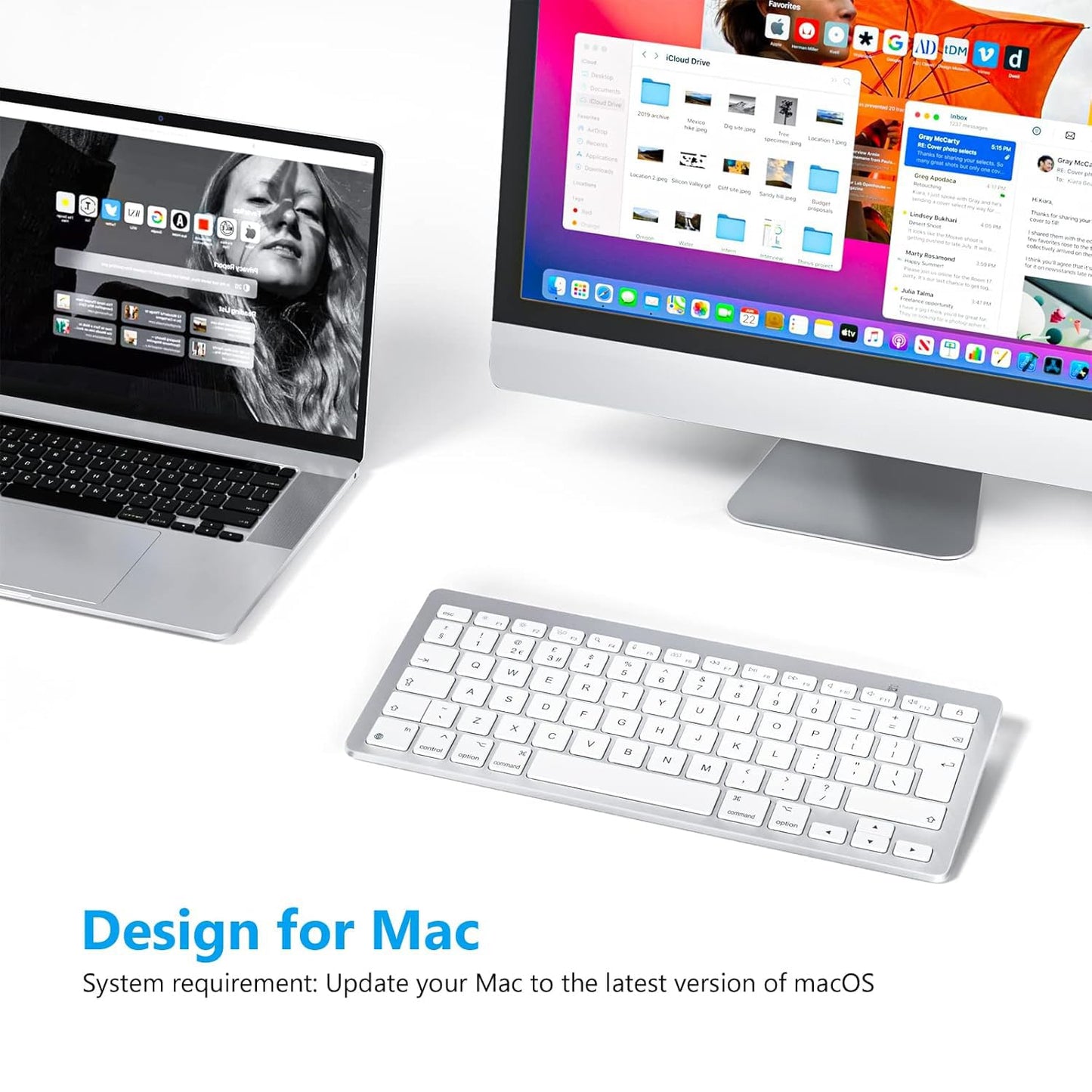 OMOTON Bluetooth Keyboard for Mac, Wireless keyboard for Apple MacBook Pro/Air, iMac, iMac Pro, Mac Mini, Mac Pro, QWERTY UK Layout, Silver