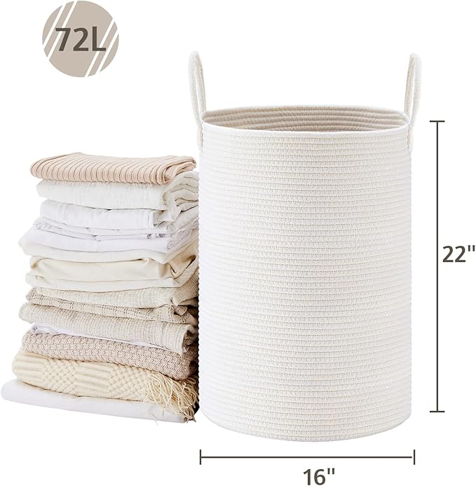 VIPOSCO Large Laundry Hamper, Tall Woven Rope Storage Basket