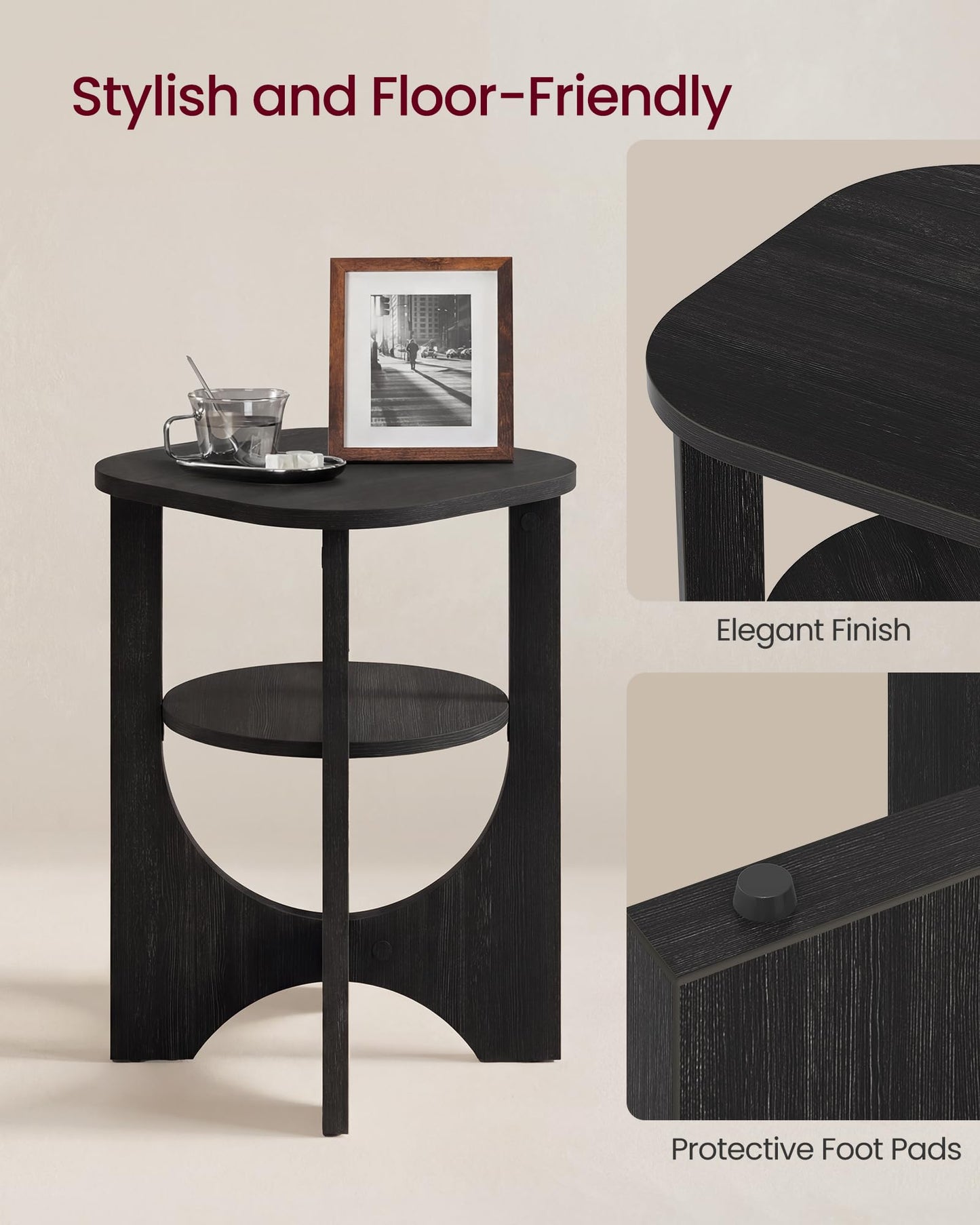 VASAGLE Side Table, 2 Tier Small Accent End Table, Nightstand with Lower Shelf for Small Spaces, Living Room, Bedroom, Charcoal Gray ULET233B101S