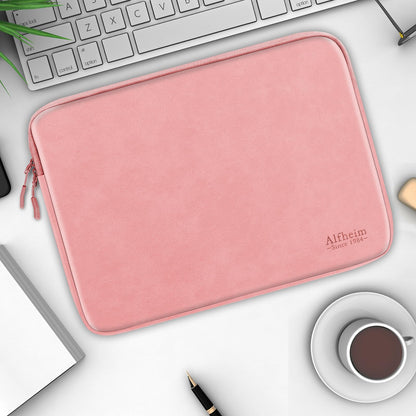 Alfheim Laptop Sleeve Case 14 inch, Waterproof Shock Resistant Fashion Lightweight PU Leather Bag Case for Notebook Tablet iPad（Pink）