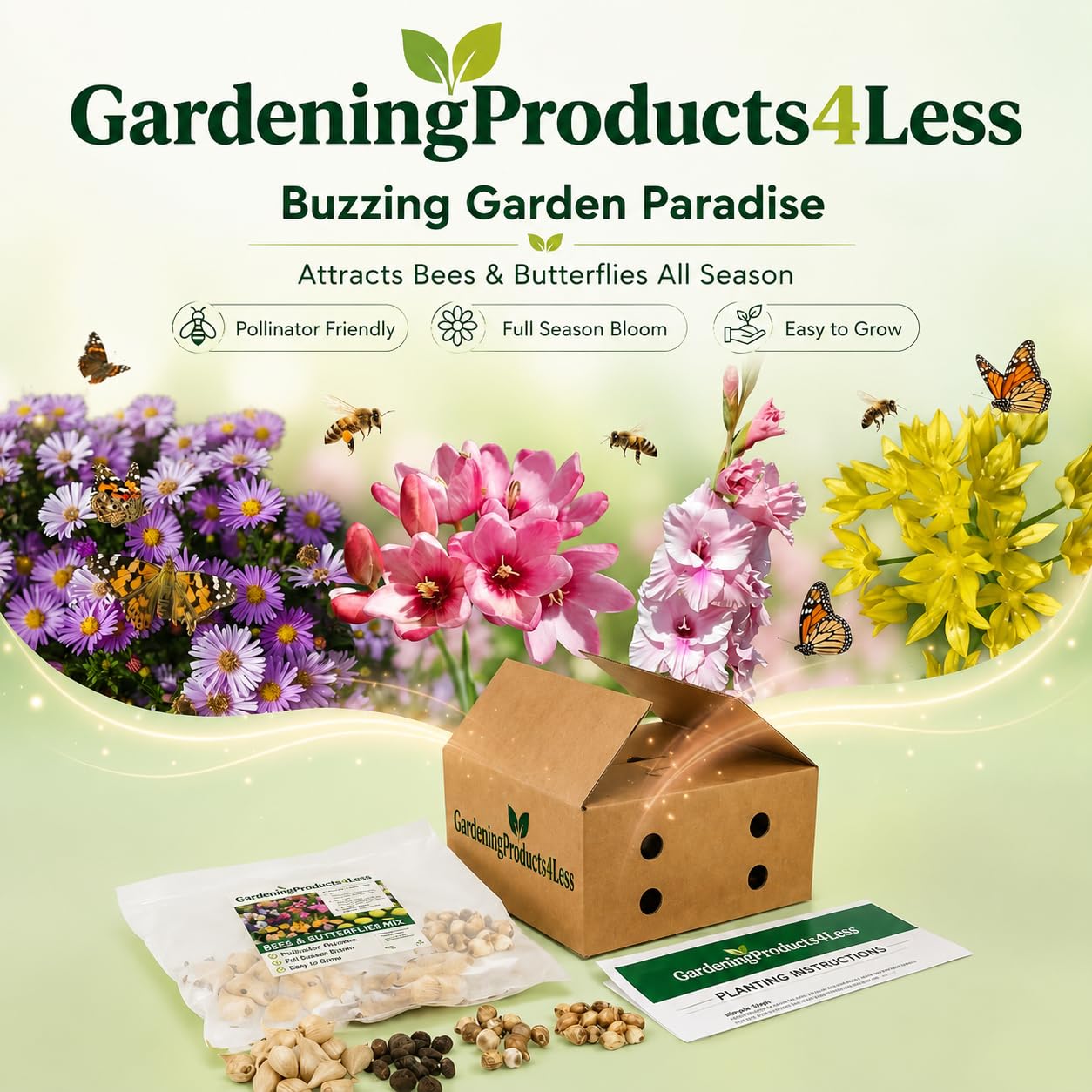 Flower Bulbs for Planting - Complete Spring & Summer 100 Bulbs, Bees& Butterflies Collection -Attracts Bees, Butterflies & Hummingbirds - Easy to Grow Perennials - 1000's Sold