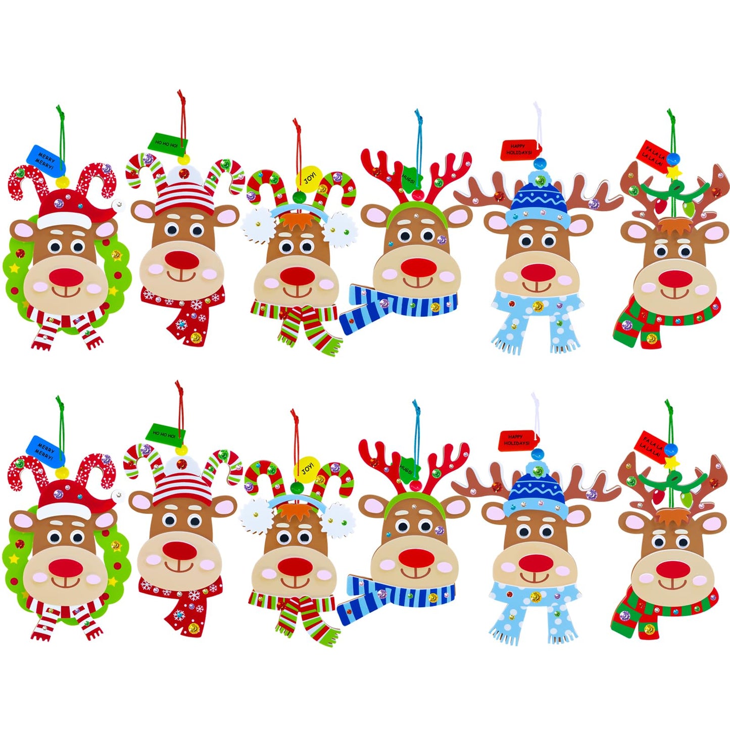Winlyn 24 Sets Christmas Craft Kits Winter Crafts DIY Xmas Reindeer Head Ornaments Decorations Festive Foam Stickers Christmas Arts and Crafts for Kids Holiday Home Classroom Activities Party Favors