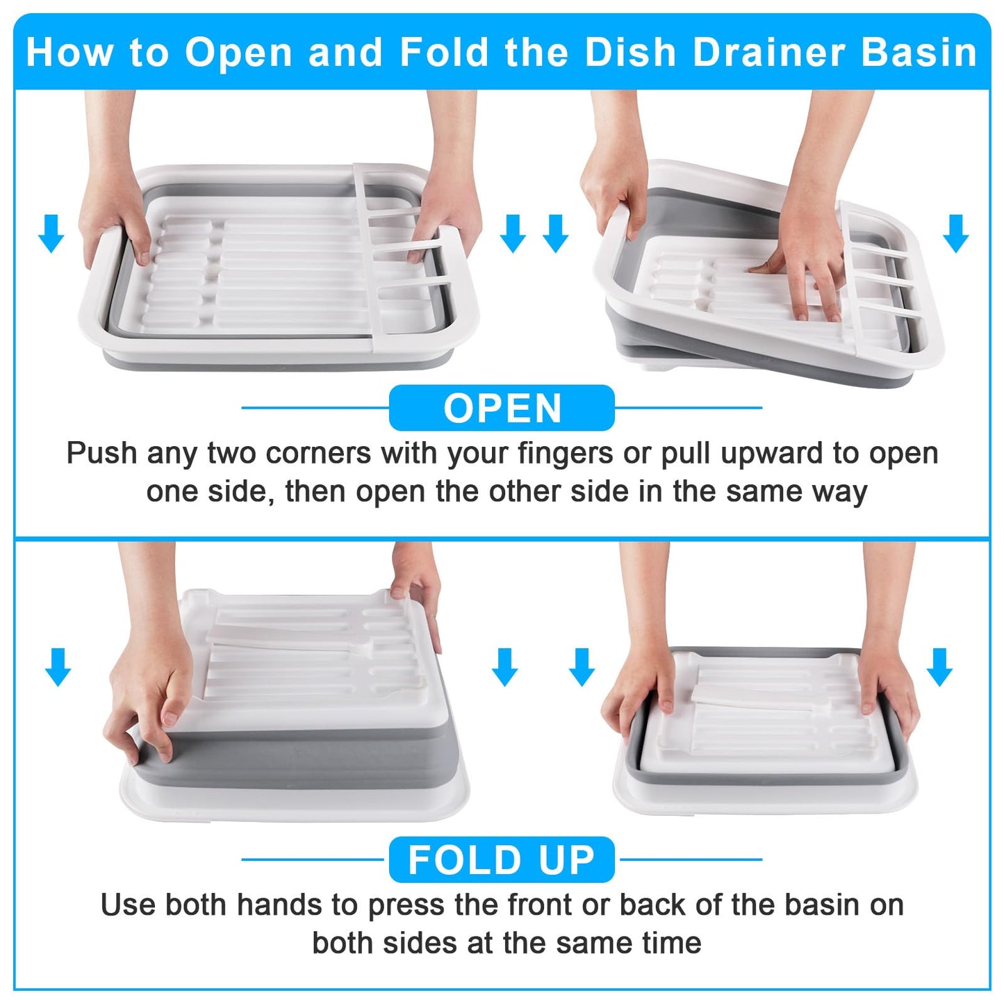 Collapsible Dish Drying Rack Portable Dish Drainers for Kitchen Counter with Drainboard, Kitchen Sink Organizer Basket RV Accessories Camper Storage and Organization Dish Rack Over Sink Drying Rack