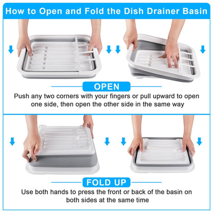 Collapsible Dish Drying Rack Portable Dish Drainers for Kitchen Counter with Drainboard, Kitchen Sink Organizer Basket RV Accessories Camper Storage and Organization Dish Rack Over Sink Drying Rack