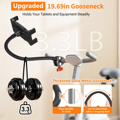 Gooseneck Tablet Holder, 19.69" Metal Crab Clamp iPad/iPhone Mount for Stroller/Treadmill/Golf Cart/Boat/Mic Stand/Gym Bicycle Handlebar Clamp/Desk, Compatible with 4-13" iPad Pro/Air/Mini/E-book