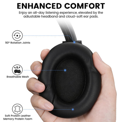 1Mii Y8+ Hybrid Active Noise Cancelling Headphones, 100H Ultra Playtime, Bluetooth 6.0 Over Ear, Wireless Hi-Res Audio & Deep Bass, Comfort for Travel & Home Office, AI Chat & Custom EQ via APP, Black
