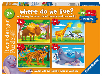 Ravensburger My First Puzzles: Where do we Live? (6, 8, 10, & 12 Pieces) Jigsaw Puzzle for Kids - Every Piece is Unique, Pieces Fit Together Perfectly - MESH Accredited