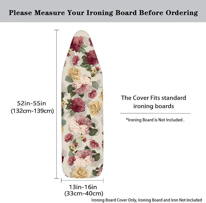 Flower Heavy Duty Ironing Board Cover and Pad Stretch Thick Padding Scorch &