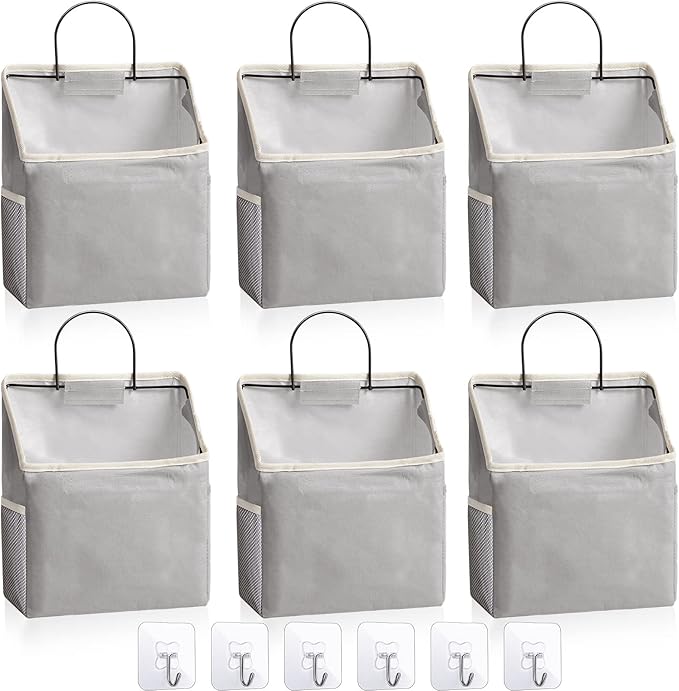 Chumia 6 Pack Wall Hanging Storage Basket Bathroom Closet Hanging Storage Bag