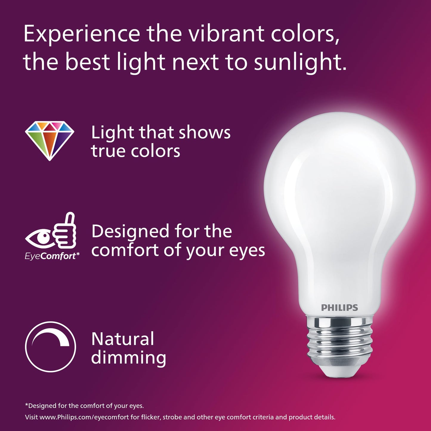 PHILIPS LED 75W A19 4-Pack Ultra Definition Daylight (5000K) 1100 Lumen (9W = 75W) Dimmable Frosted Flicker-Free Light Bulbs