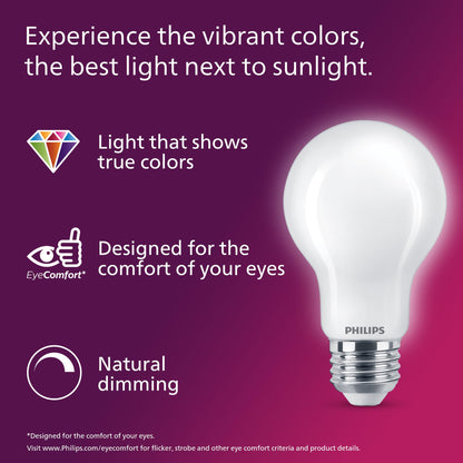 PHILIPS LED 75W A19 4-Pack Ultra Definition Daylight (5000K) 1100 Lumen (9W = 75W) Dimmable Frosted Flicker-Free Light Bulbs
