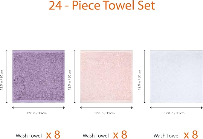 Amazon Basics washcloth for Bathroom, 100% Cotton Extra Absorbent, Fast Drying