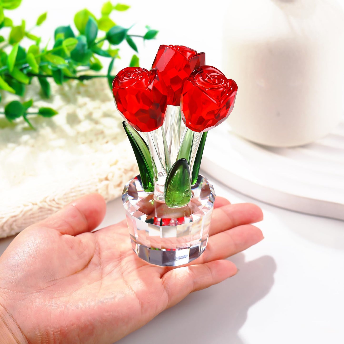 Ornalrist Handmade Crystal Rose Flower Figurines Red Glass Rose Gifts for Women Her Wife Girlfriend Mom on Valentine's Day Anniversary Mother's Day Birthday Wedding Home Decor