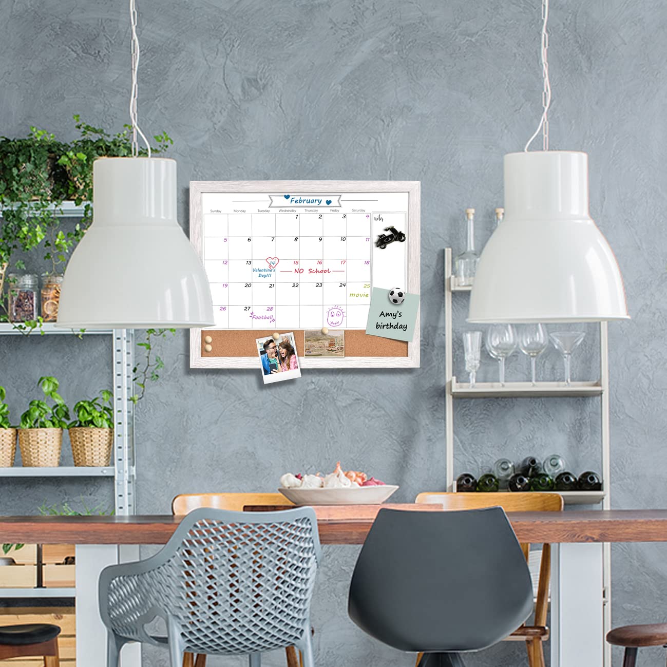 TORASO Whiteboard Calendar & Corkboard, Small Combination Dry Erase White Board & Bulletin Board, 13" x 17", White Wood Framed Calendar/Cork Combo Board(ZHYL-WH-3343)