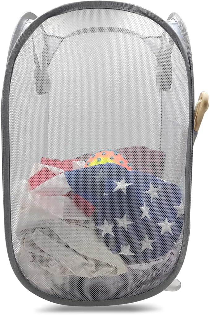 HONOMA Sturdy Mesh Laundry Hamper Basket Bag, Pop up Basket