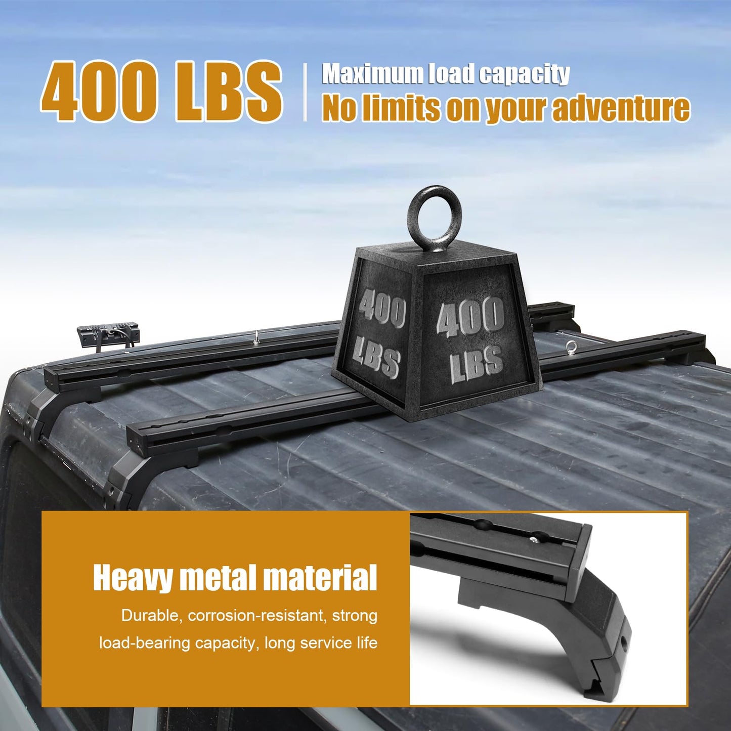 Z8 400 LBS Roof Rack Cross Bars with Sliders Compatible with Jeep Wrangler JL 2018-2025, Adjustable Tracks, Includes Tie-Down Rings and Square Nuts – Ideal for Roof Tent, Luggage, and Accessories