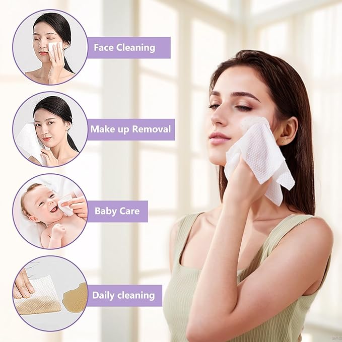 Disposable Face Towel 400 Count, Soft Cotton Face Towels, Dry Wipes Facial