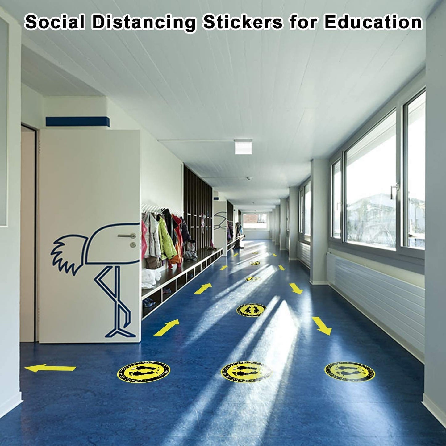 30 Pack - Large 7 Inch Directional Arrow Decal Stickers - Featuring A Floor Safe Removable Adhesive - Perfect for Classroom Sensory Pathways, Special Events and Social Distancing floor markers - Yellow