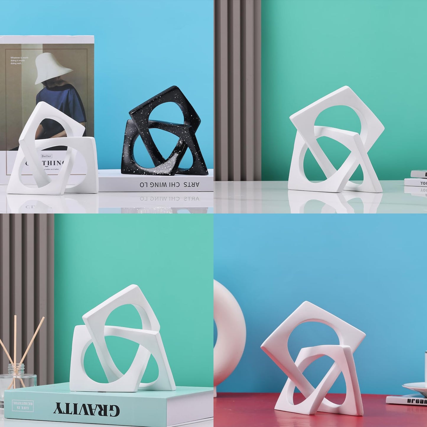 DOVDOV Geometric Cube White Knot Decorations, Geometric Sculptures, Modern Home Decorations for Home Decor Accents, Dining Tables, on Shelves, Consoles, entryway Tabletop centrepieces