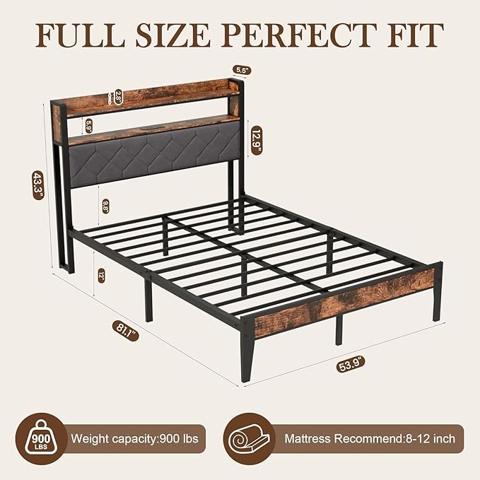 Full Size Bed Frame with Dual-Layer Headboard and Footboard, Bed Frame Full